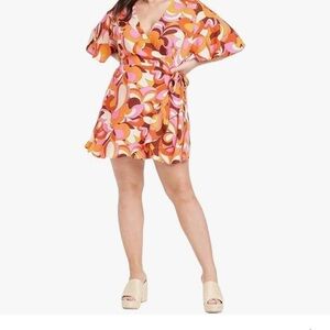 Vibrant Orange and Pink Wrap Romper